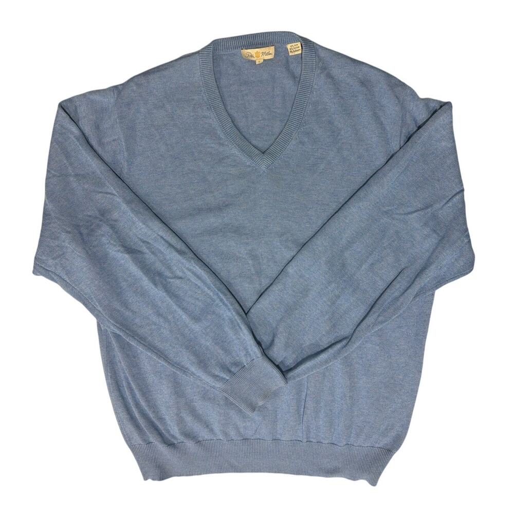 Peter Millar Men's L Light Blue Sweater Silk, Cotton, Cashmere blend Golf Preppy